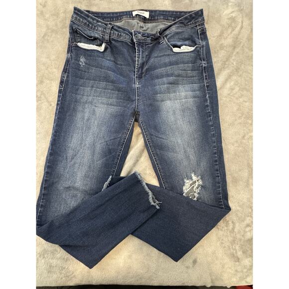 Kensie High Rise Jeans Women's Sz 10 Sz 30 Dark Blue Denim Skinny Ankle Raw Hem - Picture 1 of 12